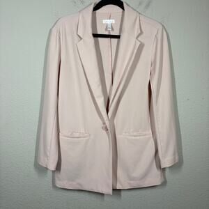 Leith Womens XS Single Breasted Blazer Jacket Light Pink One Button Pockets